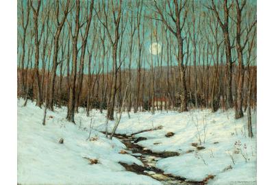 Clark Greenwood Voorhees, Winter Moonrise, c.  1912.  Oil on canvas, 28 x 36 inches.  Signed lower right.  Image Courtesy of Hawthorne Fine Art, LLC